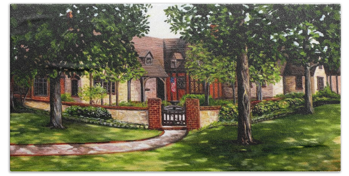 Dallas Beach Towel featuring the painting House in Dallas by Eileen Patten Oliver
