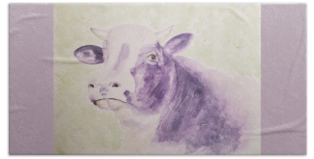 Cow Beach Towel featuring the painting How Now Purple Cow by Claudette Carlton