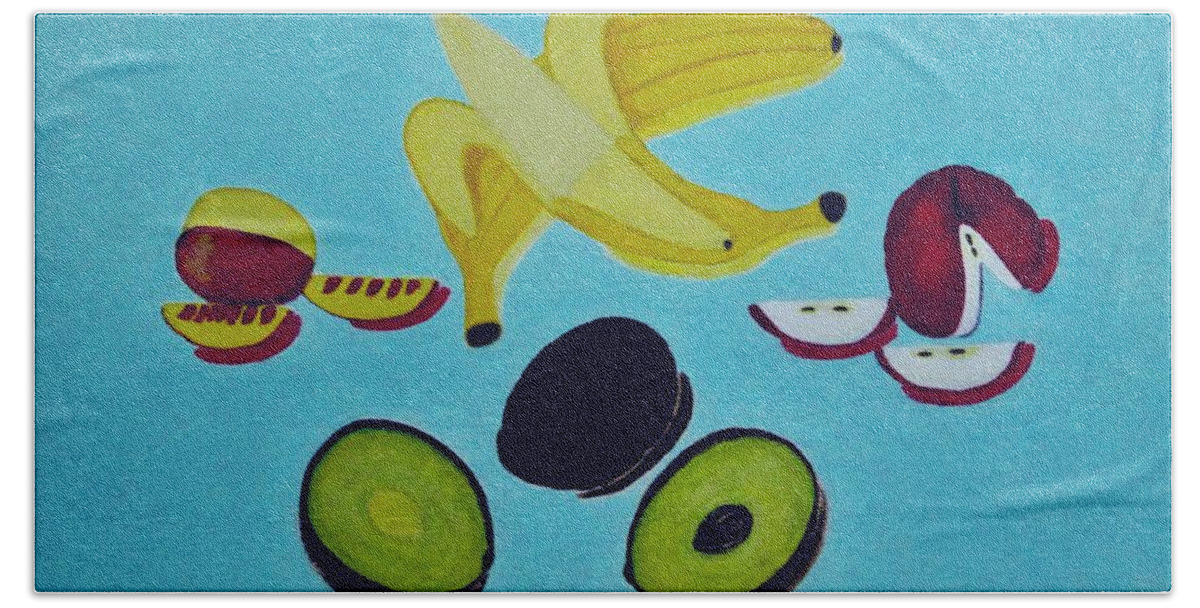 Apparel Beach Towel featuring the painting How to Peel Cut And Slice by Lorna Maza
