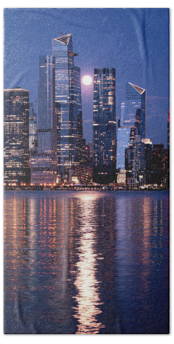 New York City Beach Towel featuring the photograph Hudson Yards Moonrise by Zawhaus Photography