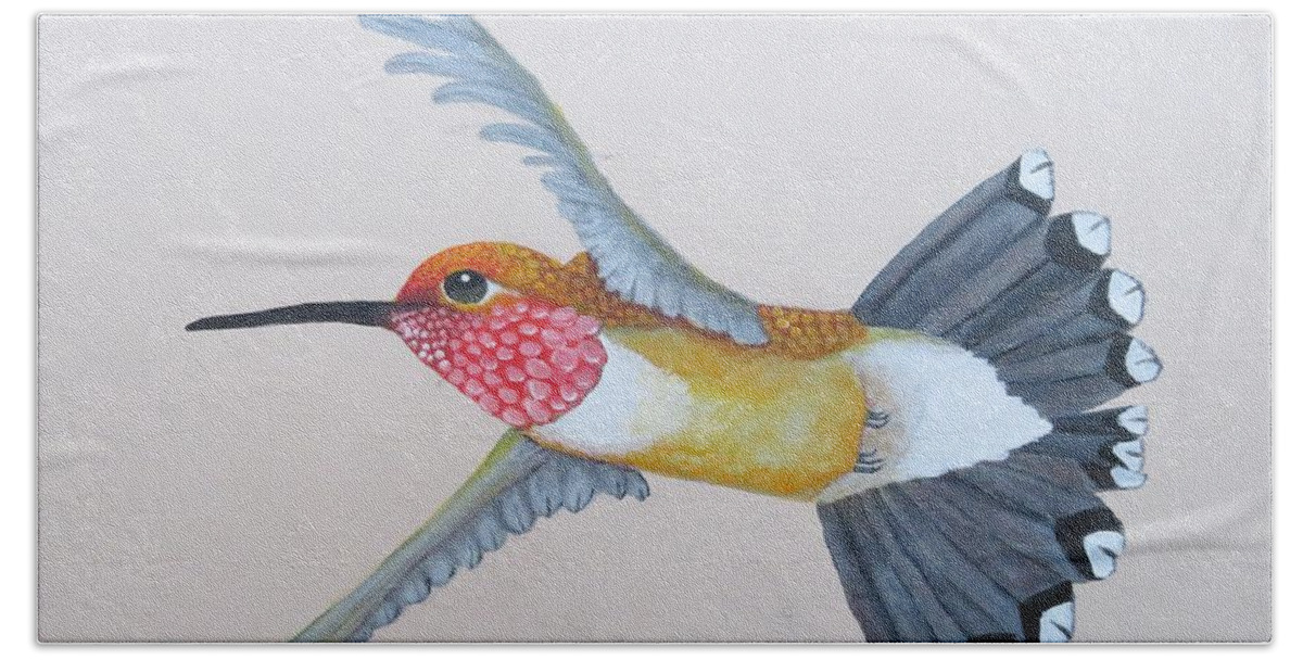 Hummingbird Beach Towel featuring the painting Hummingbird Book Box 3 by Mishel Vanderten