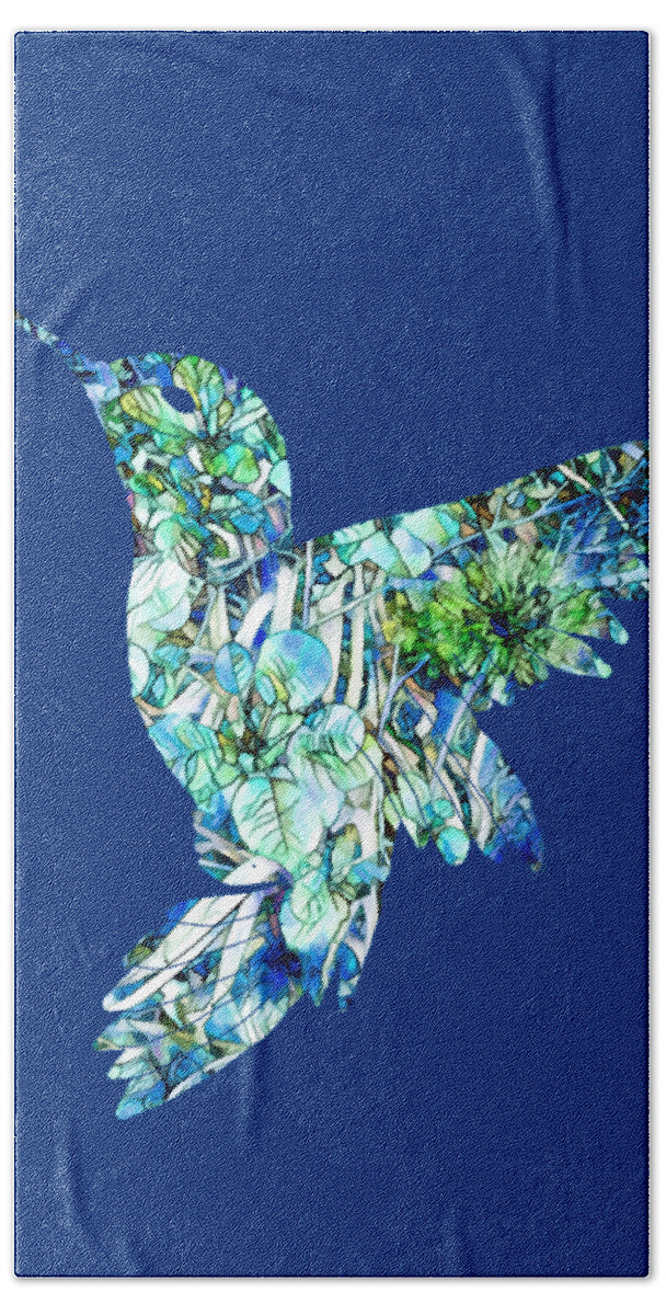  Beach Towel featuring the mixed media Hummingbird Transparent Blue by Eileen Backman