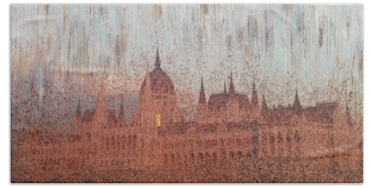 Budapest Beach Towel featuring the painting Hungarian Parliament Building by Alex Mir