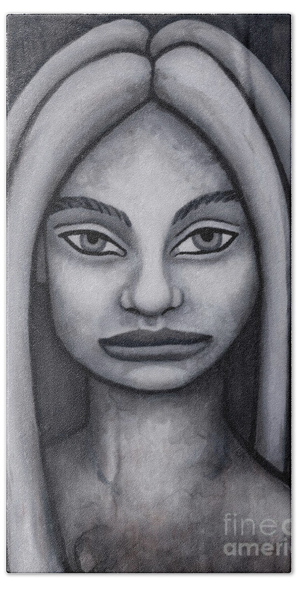 Portrait Beach Towel featuring the painting Hunter. Monochromatic Portrait Study. by Amy E Fraser