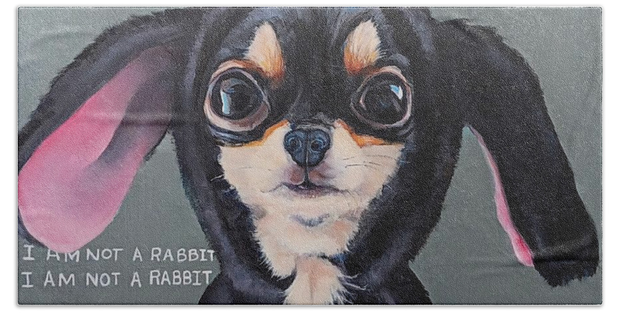 Chihuahua Beach Towel featuring the painting I Am Not A Rabbit by Jean Cormier