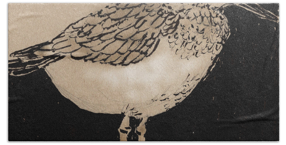 Birds Beach Towel featuring the drawing I am the Boss by Marnie Clark