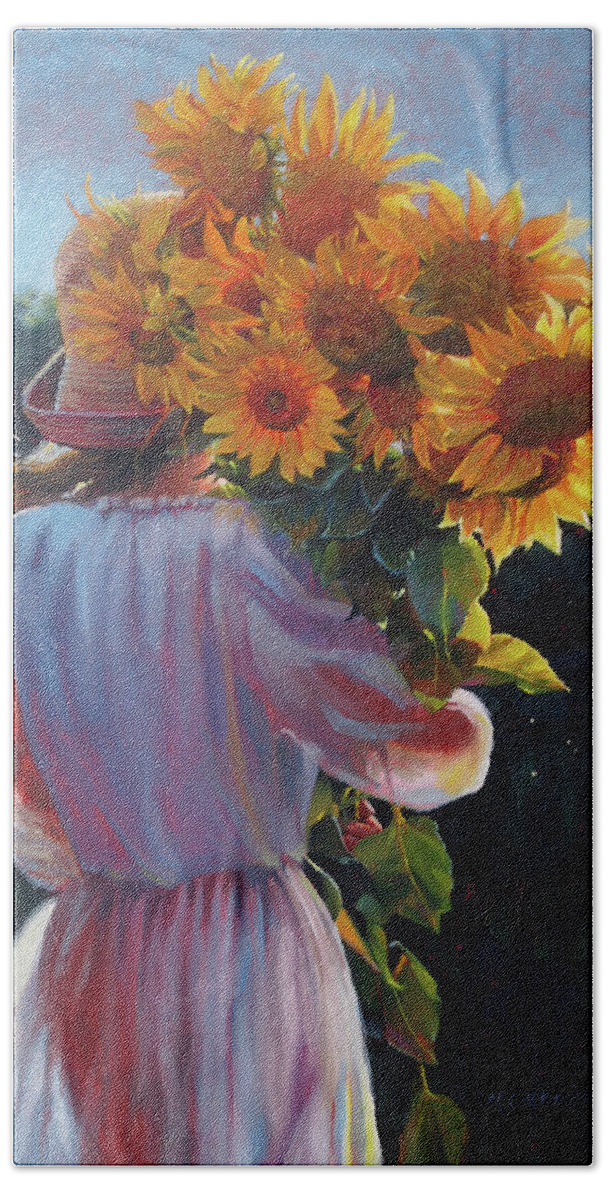 Girl Beach Towel featuring the painting I Love the Flower Girl by Marguerite Chadwick-Juner