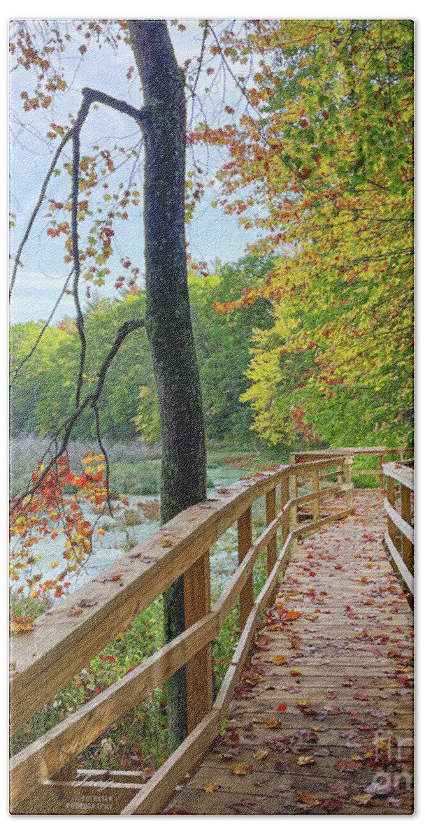 Fall Beach Towel featuring the photograph Ice Age Trail Boardwalk by Trey Foerster