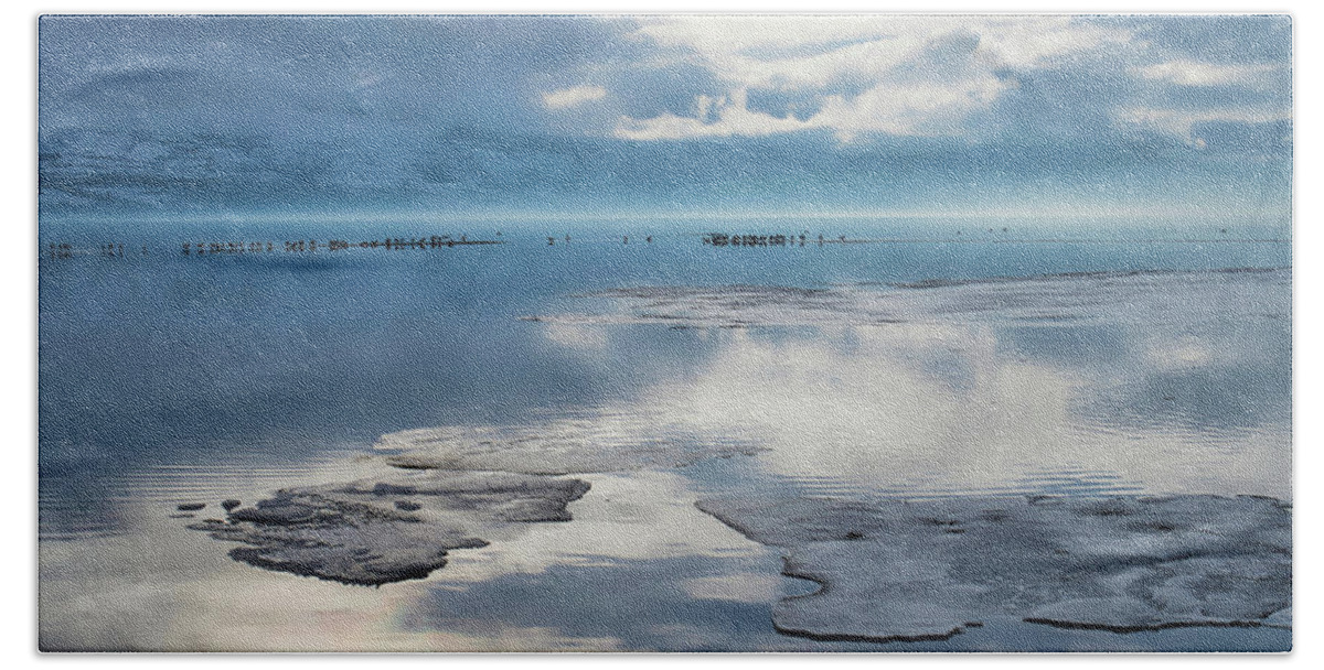 Landscape Beach Towel featuring the photograph Ice Floes and Gulls by Allan Van Gasbeck