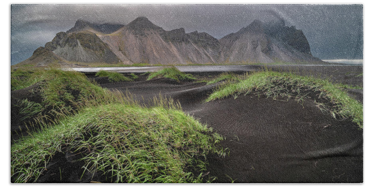 Stokksnes Beach Towel featuring the photograph Iceland - Stokksnes and the Vestrahorn by Olivier Parent