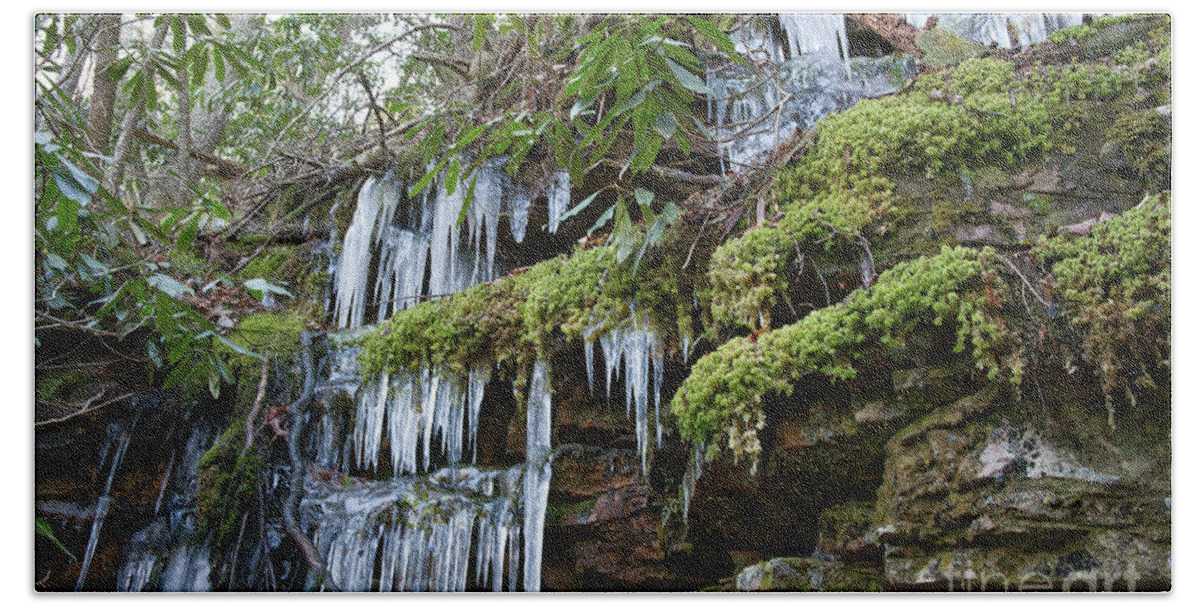Tennessee Beach Towel featuring the photograph Icicles on Gorge Wall by Phil Perkins
