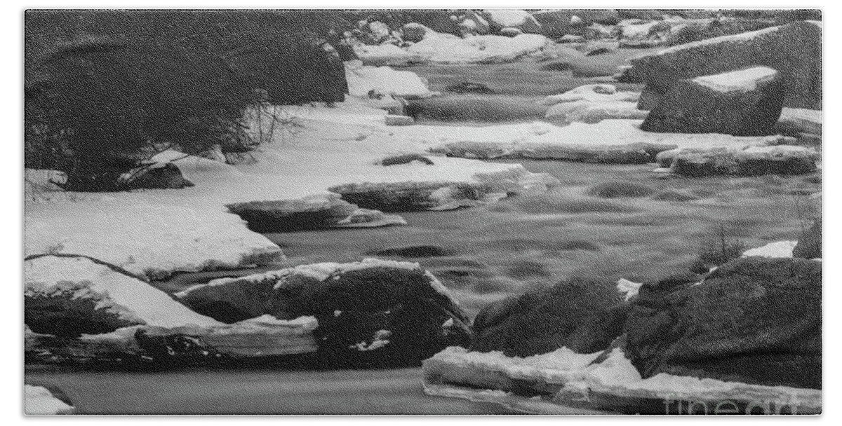 Eleven Mile Canyon Beach Towel featuring the photograph Icy South Platte River Monochrome by Steven Krull