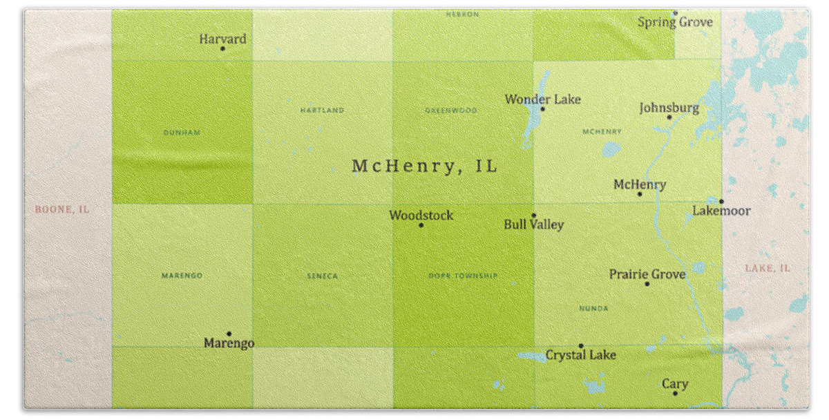 County Beach Towel featuring the digital art IL McHenry County Vector Map Green by Frank Ramspott