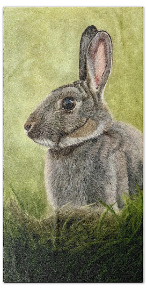 Rabbit Beach Towel featuring the pastel I'm All Ears by Marlene Little