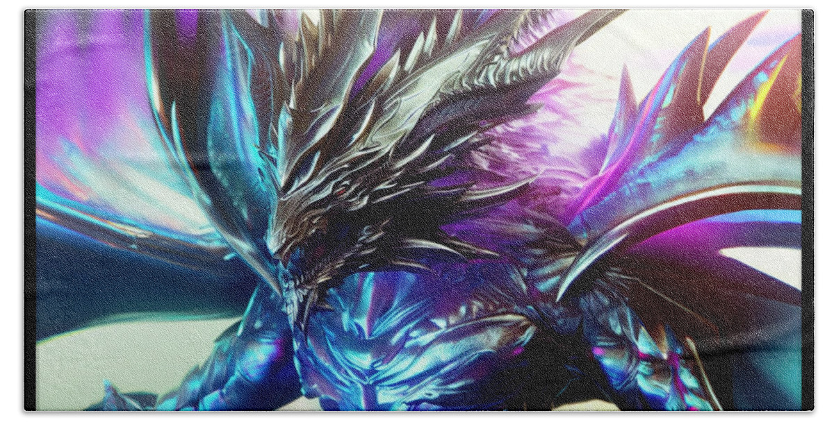Dragon Beach Towel featuring the digital art Immortal Dragon Closeup by Shawn Dall