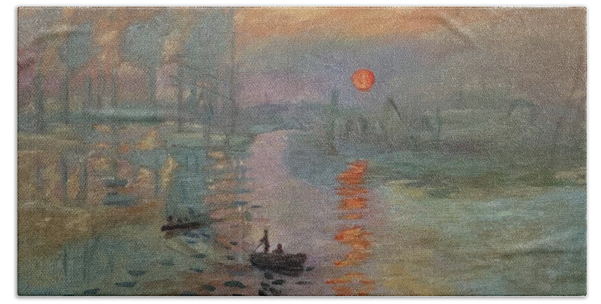 Monet Beach Towel featuring the painting Impression Sunrise by Jane Ricker