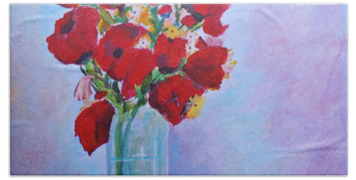 Poppies Beach Towel featuring the painting Impressionism Poppies by Konstantinos Charalampopoulos