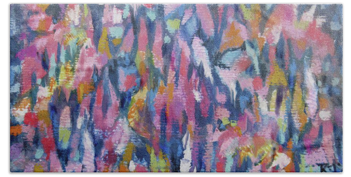Colorful Abstract Beach Towel featuring the painting In the Groove by Jean Batzell Fitzgerald