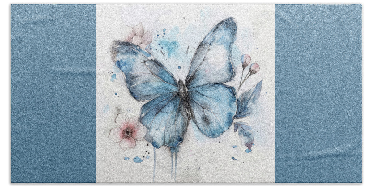 Butterfly Beach Towel featuring the painting Indigo Blue Butterfly by Tina LeCour