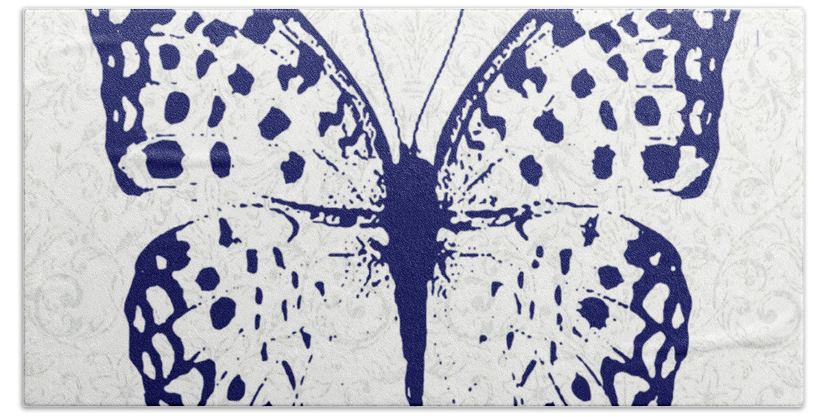 Indigo Beach Towel featuring the digital art Indigo Butterfly Study D by Jean Plout