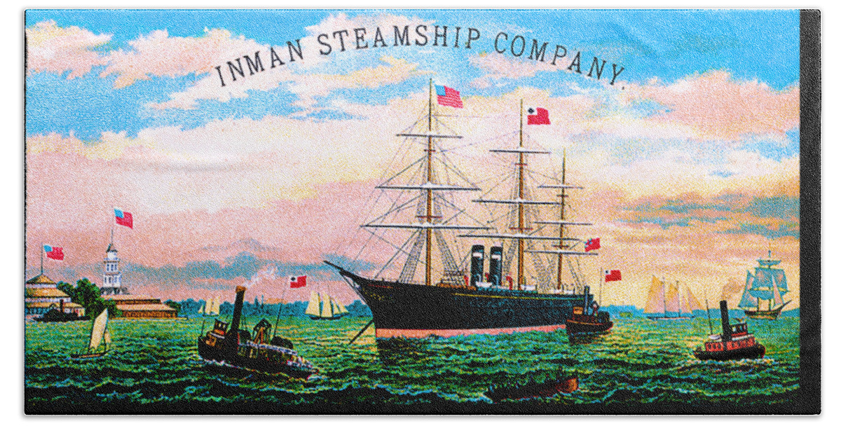 Inman Beach Towel featuring the painting Inman Steamship Company Postcard by Unknown