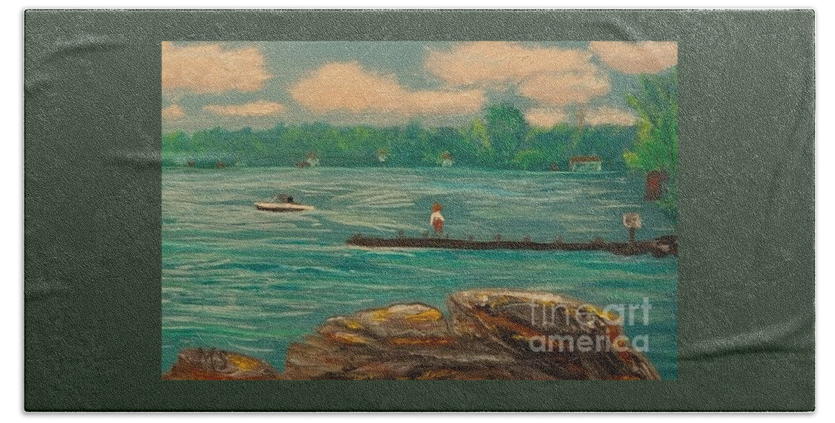 Innisfil Beach Towel featuring the painting Innisfil Beach by Monika Shepherdson