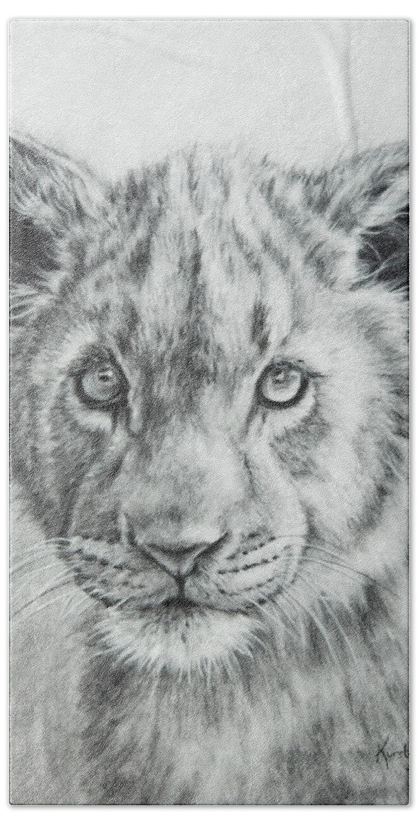Lion Cub Beach Towel featuring the drawing Innocence by Kirsty Rebecca