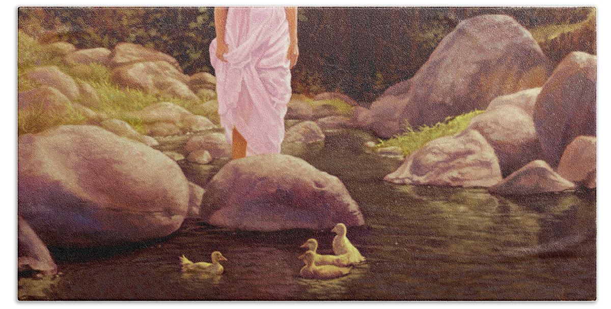 Easter Beach Towel featuring the painting Innocence of nature by Hans Neuhart