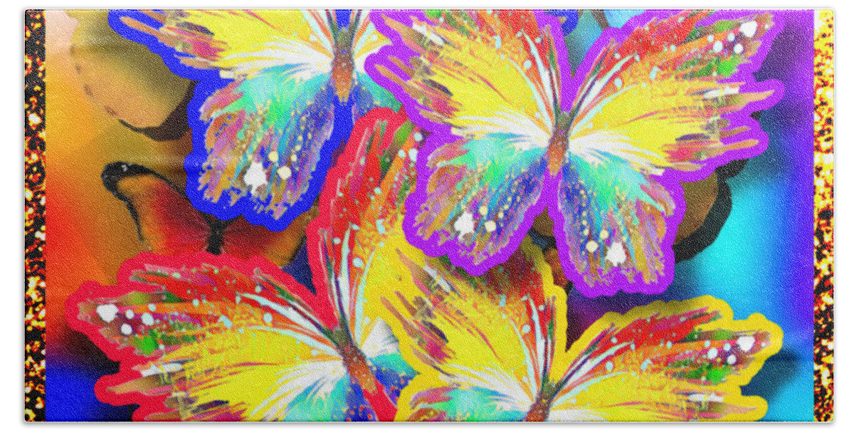 Digital Butterflies. Small Insects Beach Towel featuring the digital art Inside The Border by Gayle Price Thomas