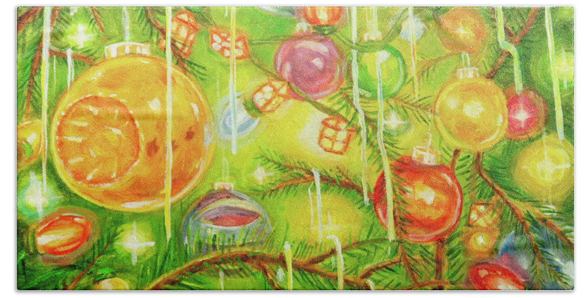 Christmas Beach Sheet featuring the painting Inside the Christmas tree by Brett Hardin