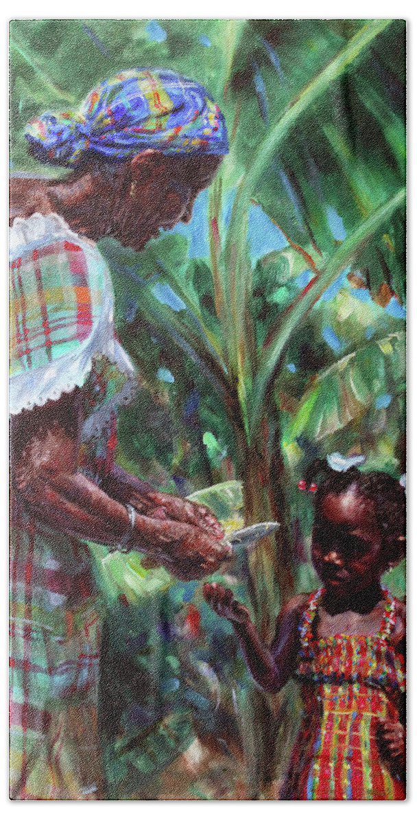 Caribbean Beach Towel featuring the painting Ish Mwen by Jonathan Gladding