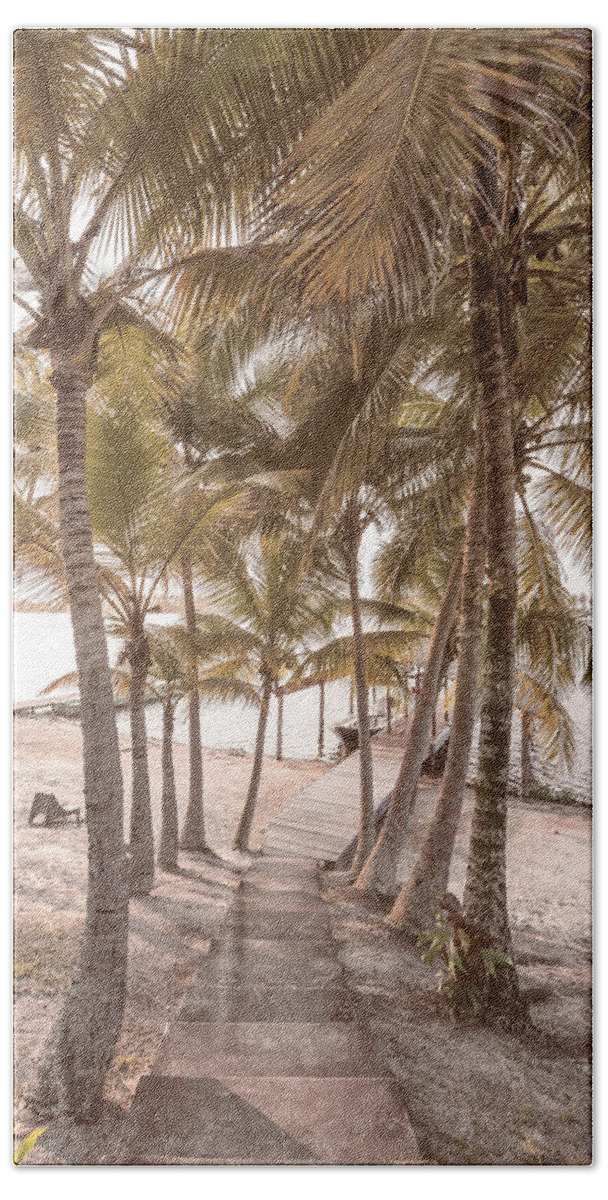 Dock Beach Towel featuring the photograph Island Dock Under Beachhouse Palms by Debra and Dave Vanderlaan
