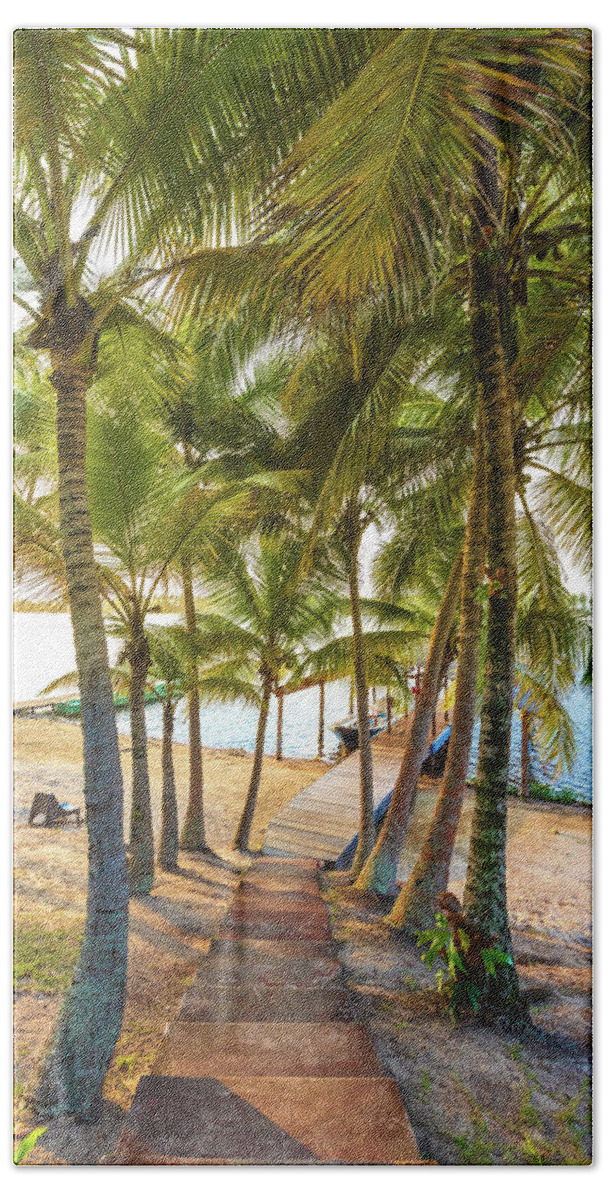 Dock Beach Towel featuring the photograph Island Dock Under Palms by Debra and Dave Vanderlaan