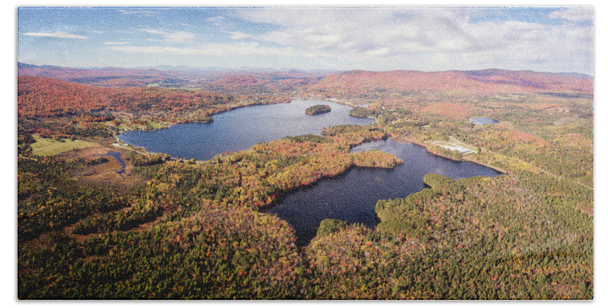 Aerial Beach Towel featuring the photograph Island Pond Vermont - October 2016 by John Rowe
