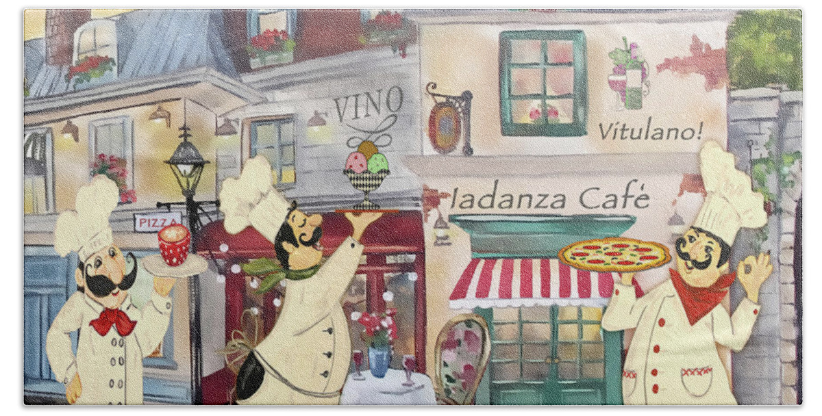 Vitulano Beach Towel featuring the painting Italian Chefs Boun Appetito B by Jean Plout