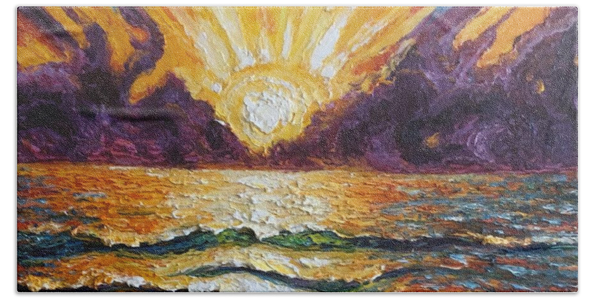 Beach Beach Towel featuring the painting It's a New Day Beach Sunrise by Paris Wyatt Llanso
