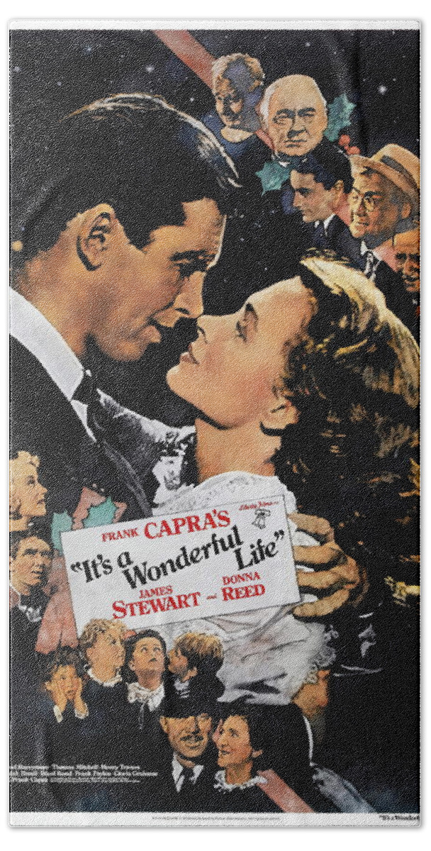 Synopsis Beach Towel featuring the mixed media ''It's a Wonderful Life'', 1946 by Movie World Posters