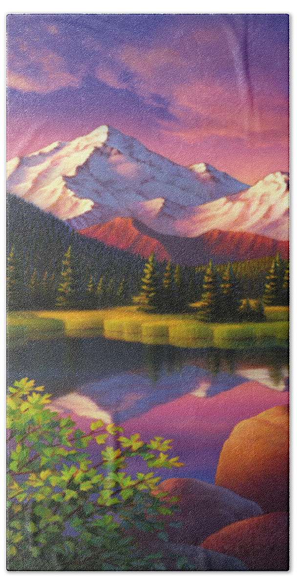 Mountain Scene Beach Towel featuring the painting Ivory Mountain by Robin Moline