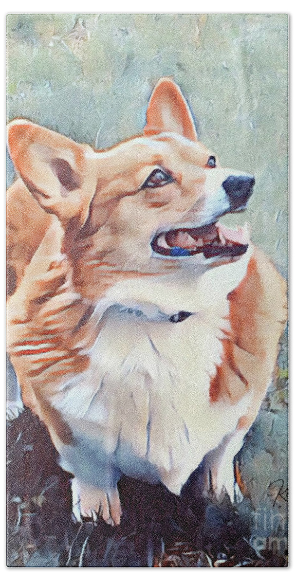 Corgi Beach Towel featuring the mixed media Jack the Corgi by Kathy Kelly