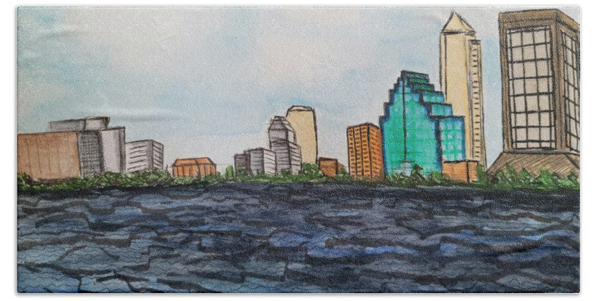 City Skyline Beach Towel featuring the painting Jacksonville Skyline by Monica Habib
