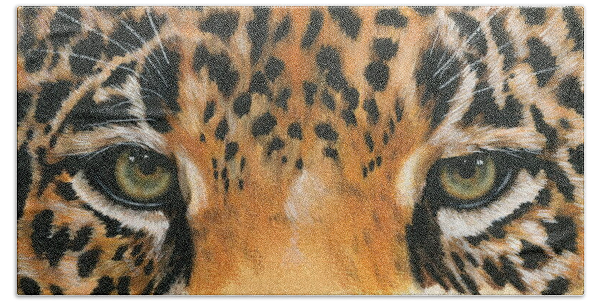 Jaguar Beach Sheet featuring the painting Jaguar Gaze by Barbara Keith