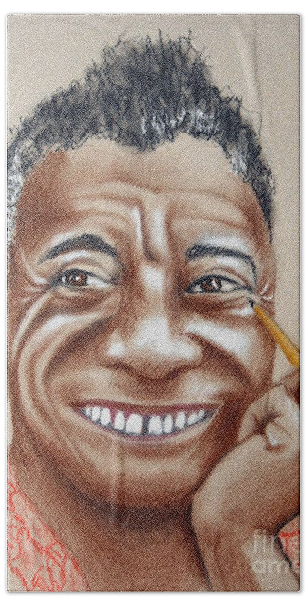 Author Beach Towel featuring the drawing James Baldwin by Jayne Somogy