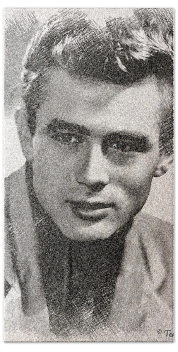 James Dean Beach Towel featuring the drawing James Dean Sketch by Teresa Trotter