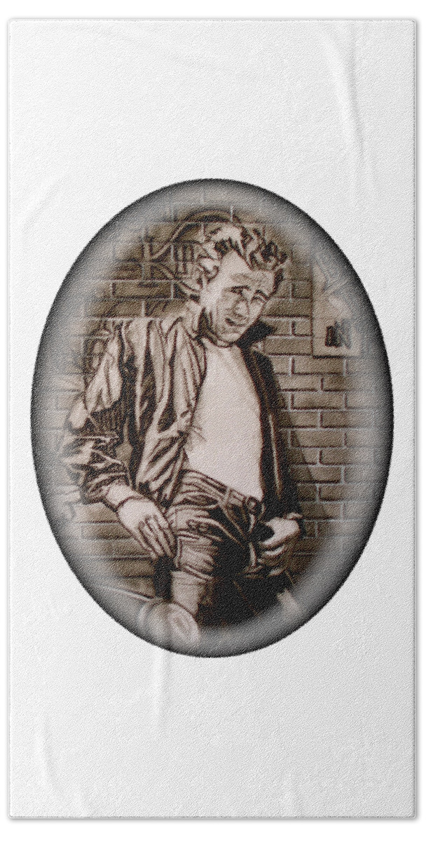 Charcoal Pencil On Paper Beach Towel featuring the drawing James Dean - The 1950s - detail by Sean Connolly