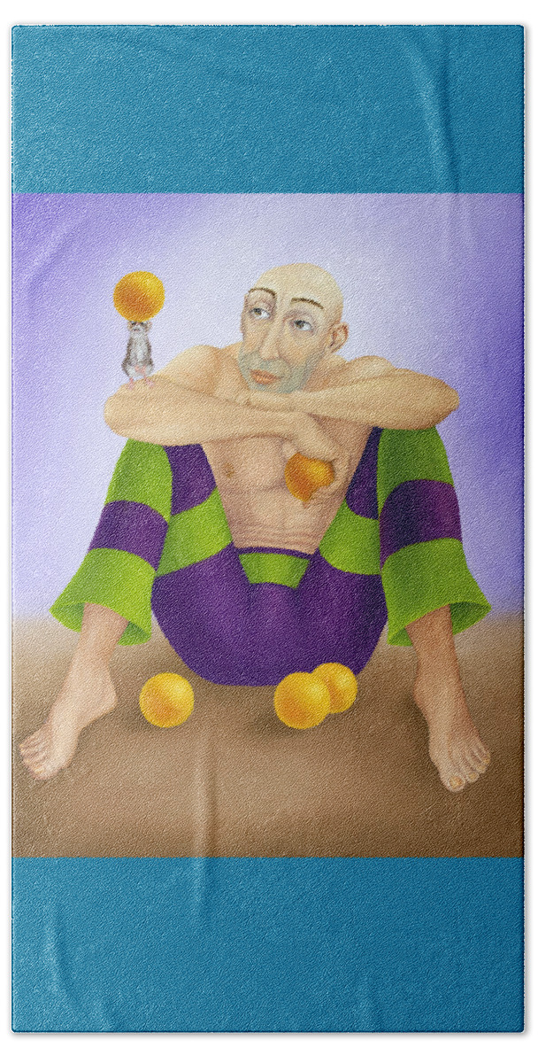 Janek Beach Towel featuring the painting Janek The Juggler by Hone Williams