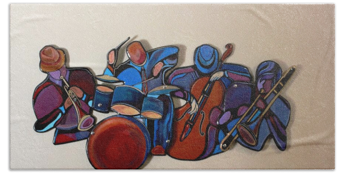 Music Beach Towel featuring the mixed media Jazz Ensemble IV by Bill Manson