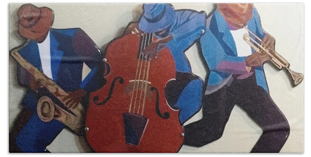 Music Beach Towel featuring the mixed media Jazz Ensemble III by Bill Manson