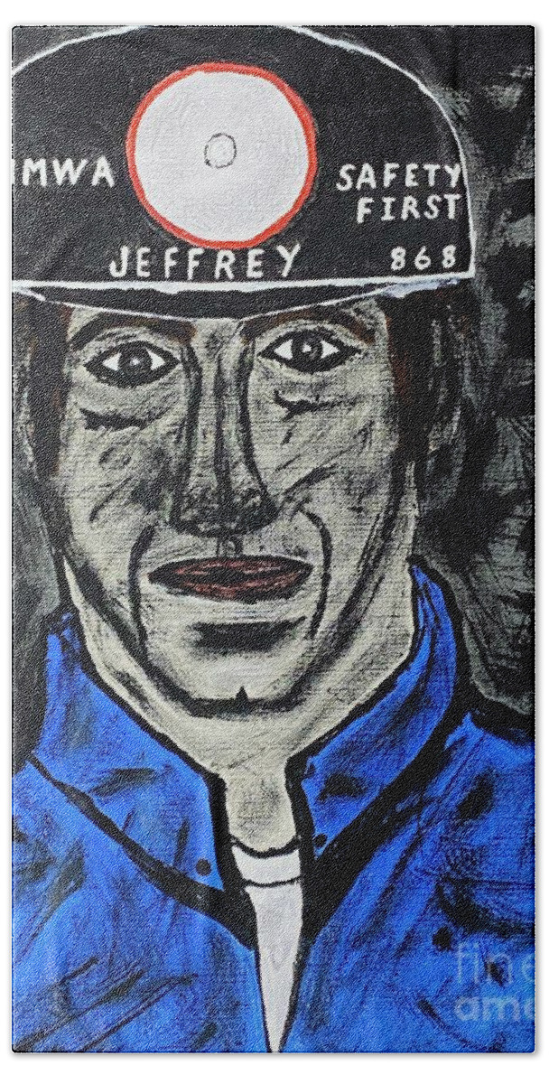 Coal Beach Sheet featuring the painting Jeffrey The Coal Miner by Jeffrey Koss