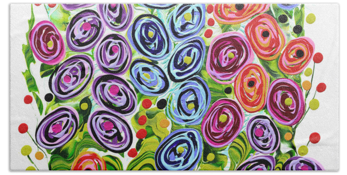 Fluid Acrylic Painting Beach Towel featuring the painting Jelly Bean Flowers by Jane Crabtree