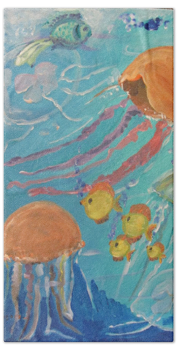 Ocean Beach Sheet featuring the painting Jelly Fish, Future Food Source by Dody Rogers